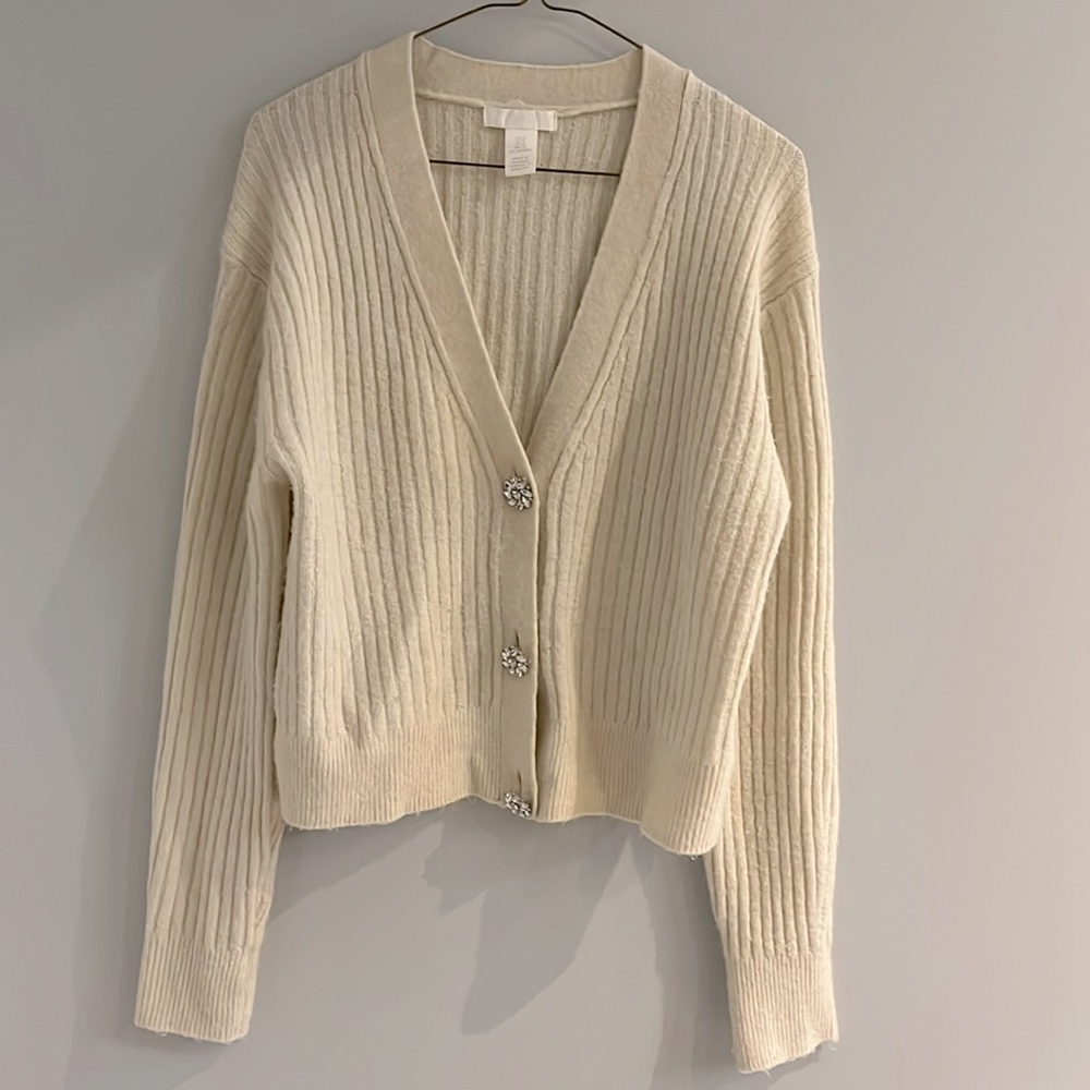 H&M cream white cardigan with jewelled buttons